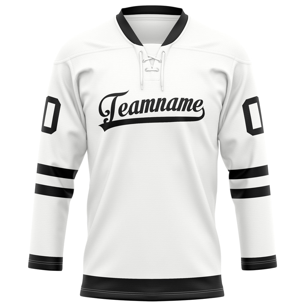 Personalized White & Black Solid Colour Hockey Jersey