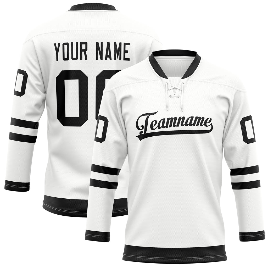 Personalized White & Black Solid Colour Hockey Jersey
