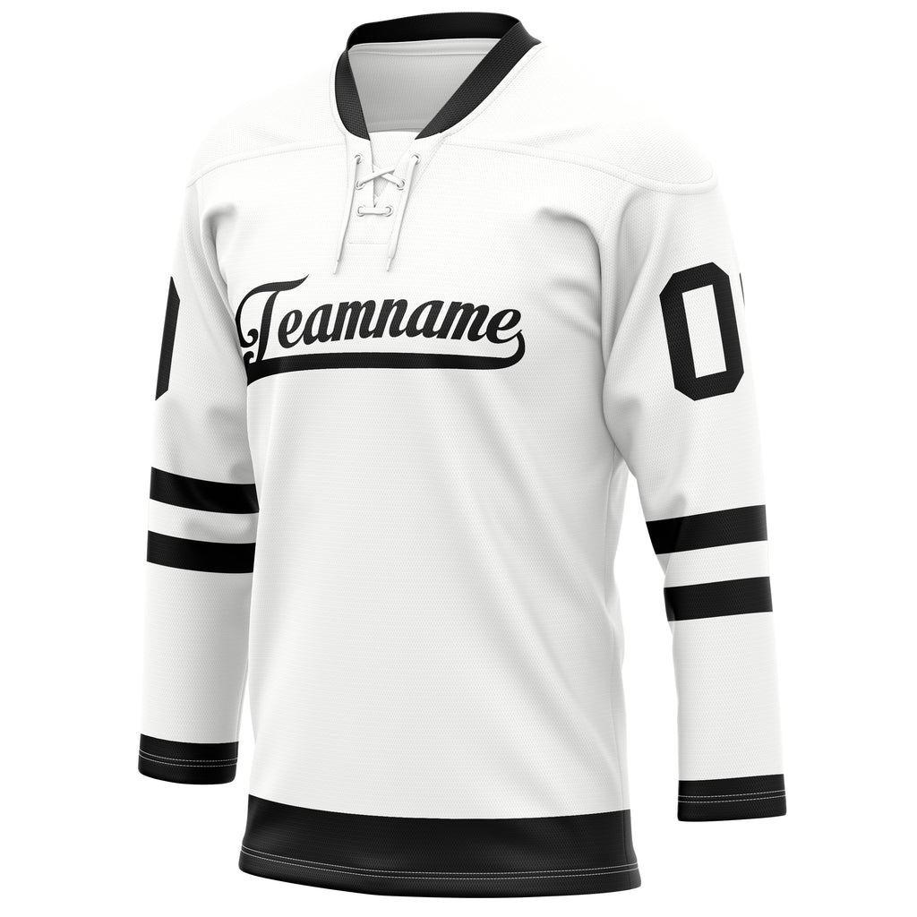 Personalized White & Black Solid Colour Hockey Jersey