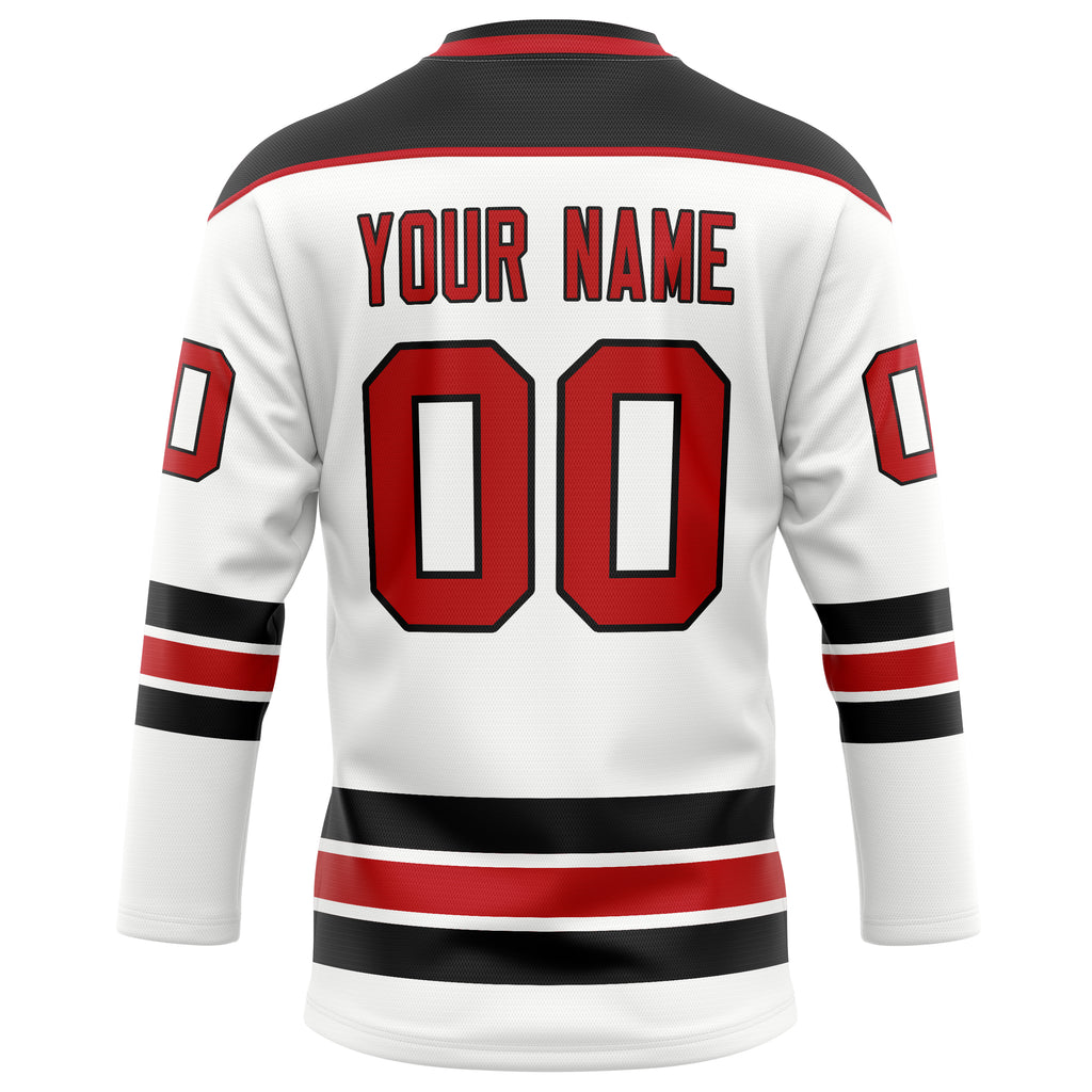 Personalized White & Red Solid Colour Hockey Jersey