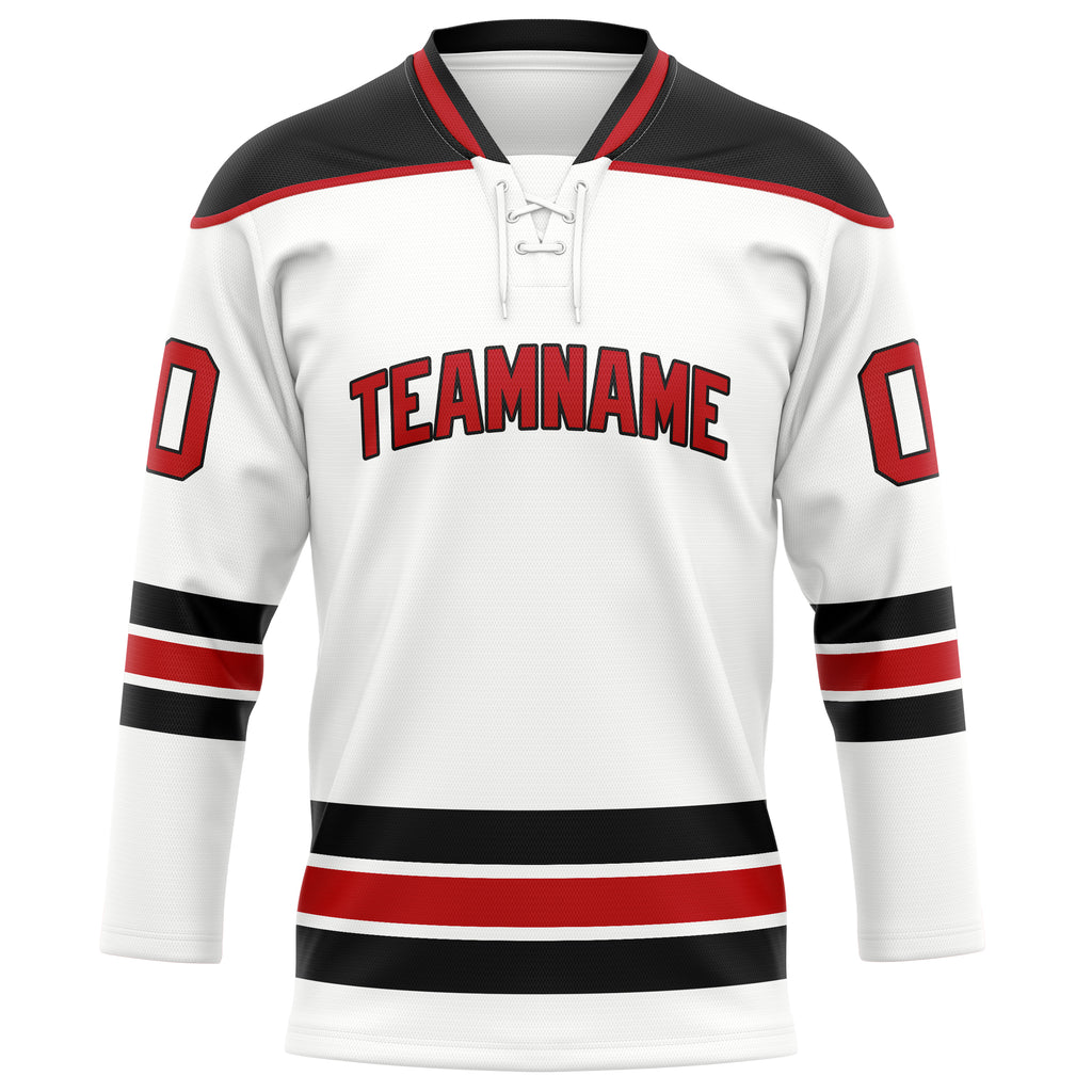 Personalized White & Red Solid Colour Hockey Jersey