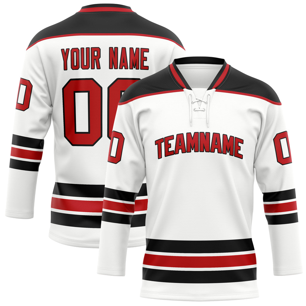 Personalized White & Red Solid Colour Hockey Jersey