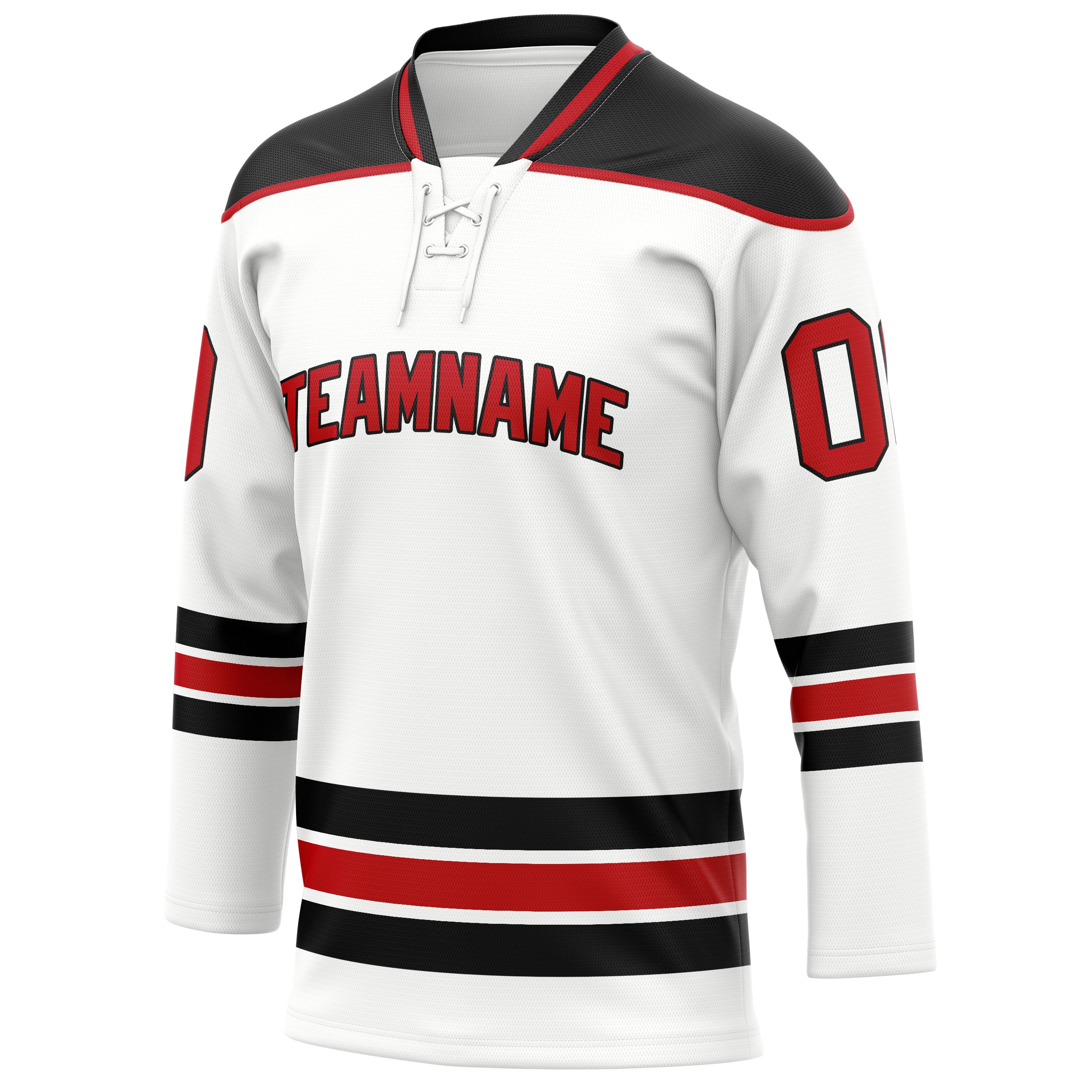 Personalized White & Red Solid Colour Hockey Jersey