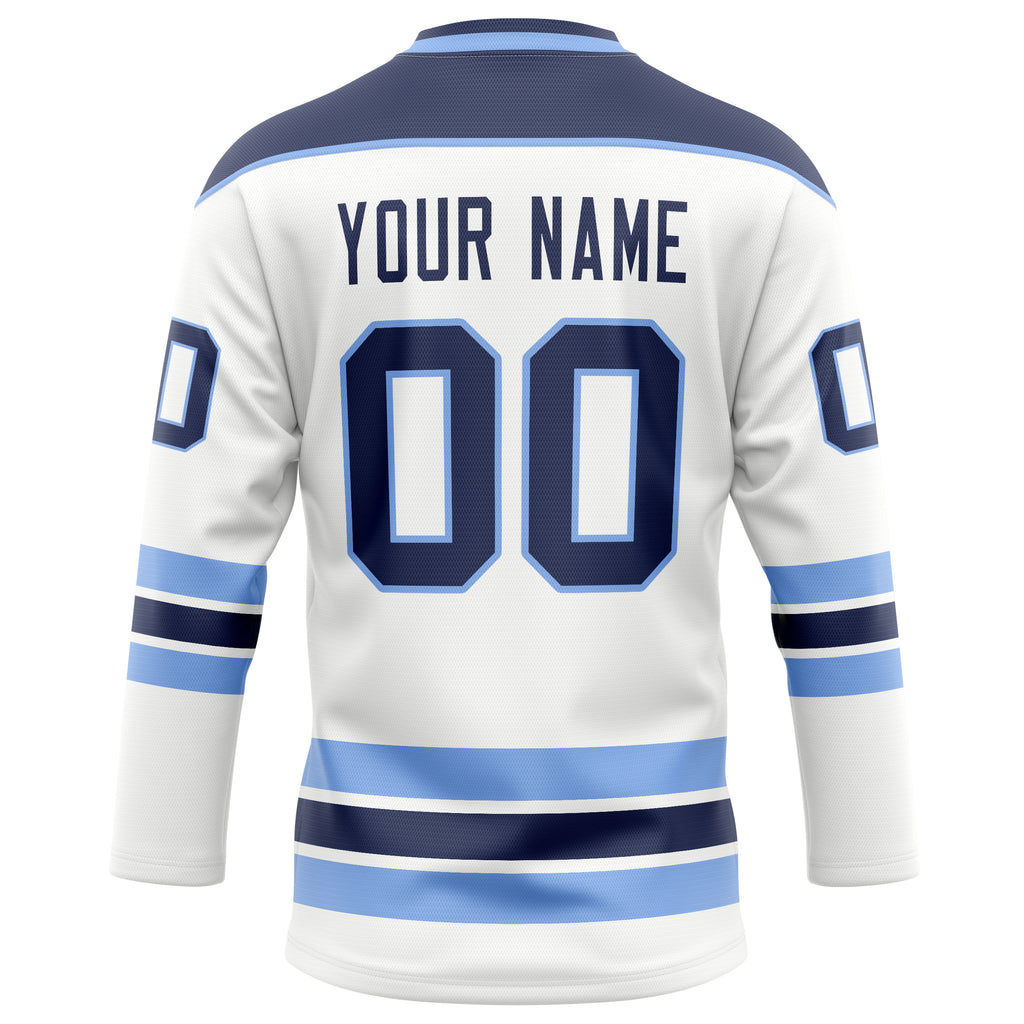 Personalized White & Navy Solid Colour Hockey Jersey