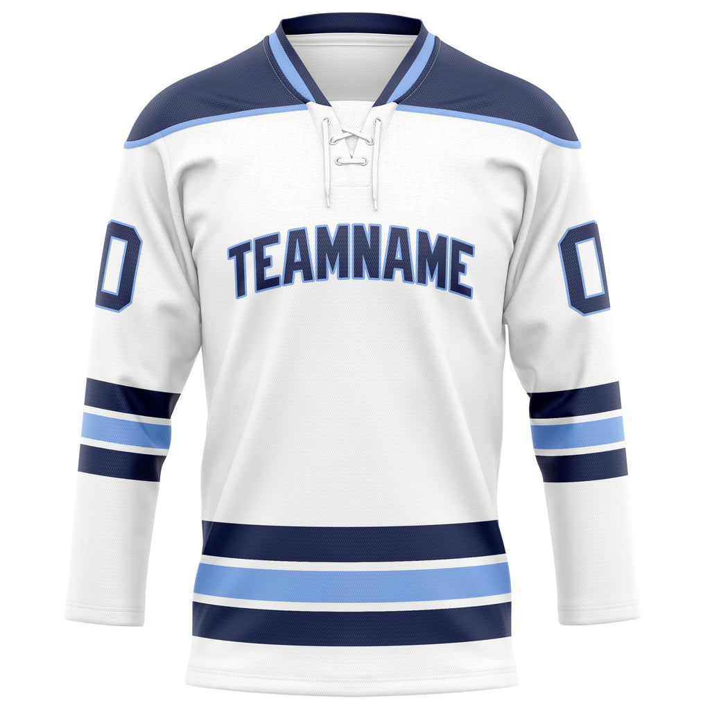 Personalized White & Navy Solid Colour Hockey Jersey
