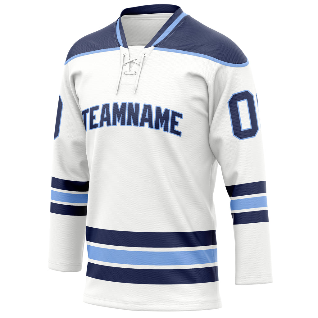 Personalized White & Navy Solid Colour Hockey Jersey