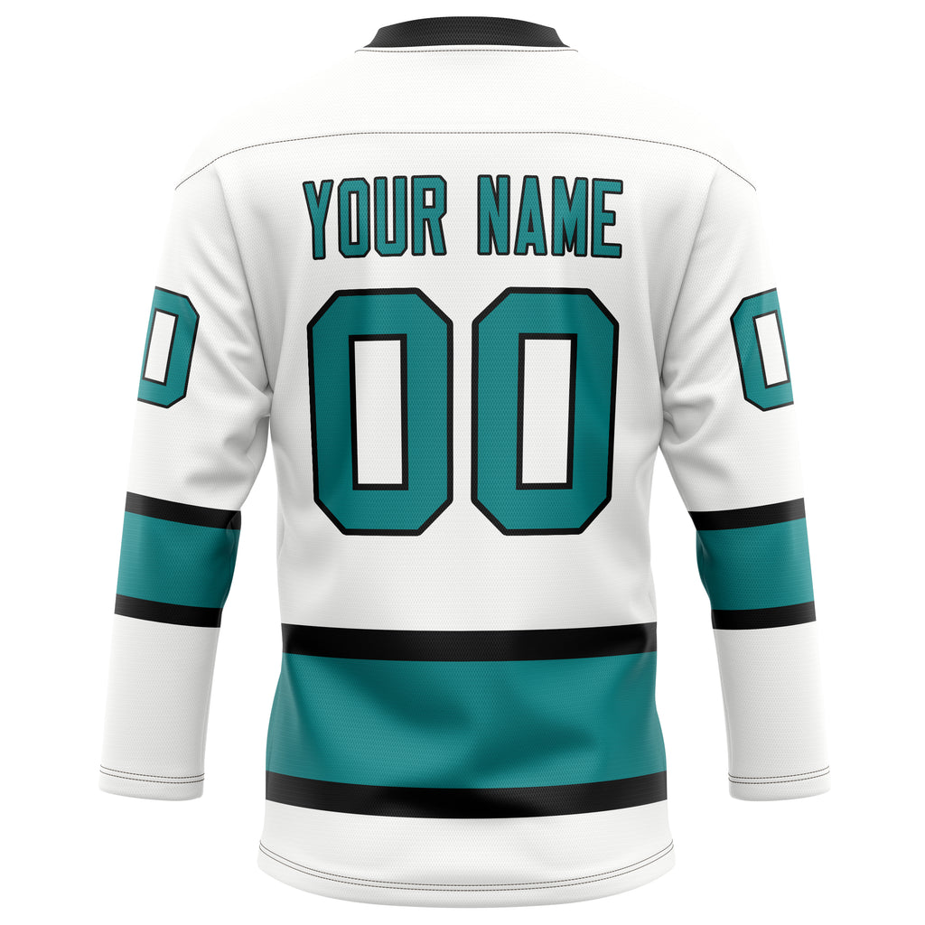Personalized White & Teal Solid Colour Hockey Jersey