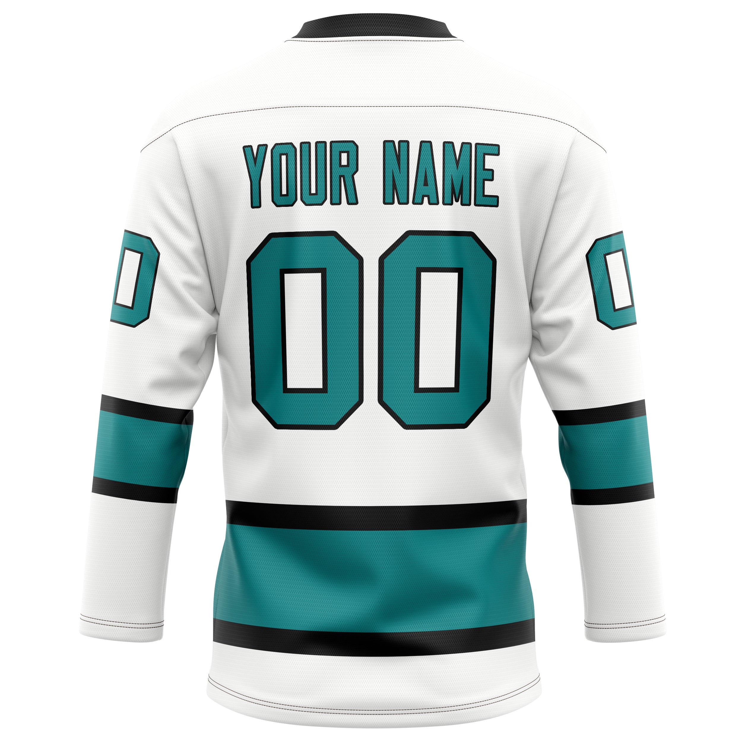 Personalized White & Teal Solid Colour Hockey Jersey