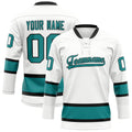 Personalized White & Teal Solid Colour Hockey Jersey