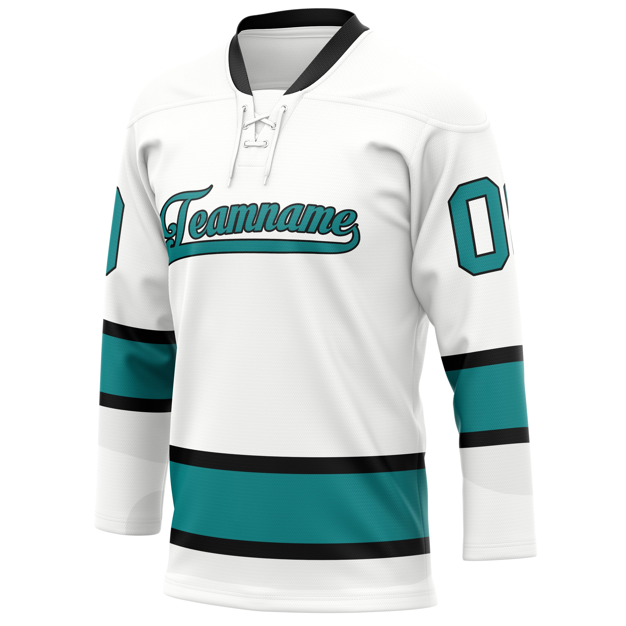 Personalized White & Teal Solid Colour Hockey Jersey