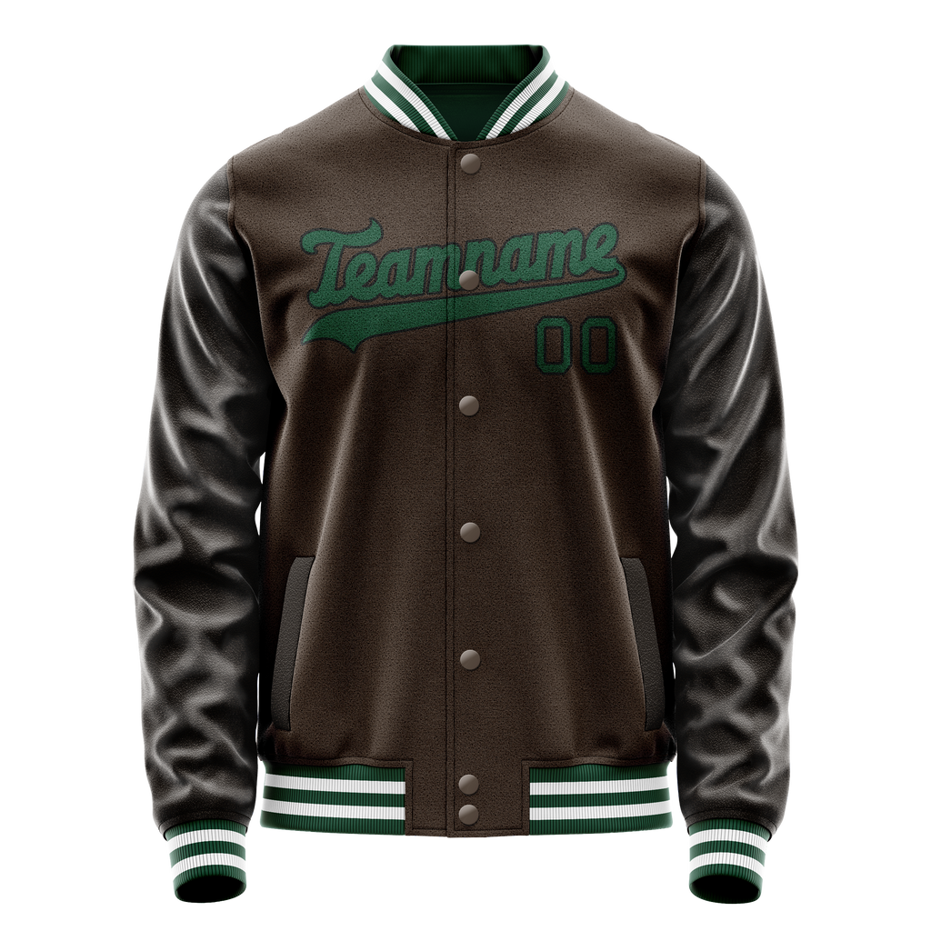 Personalized Brown & Teal Solid Color Varsity Letterman Jacket