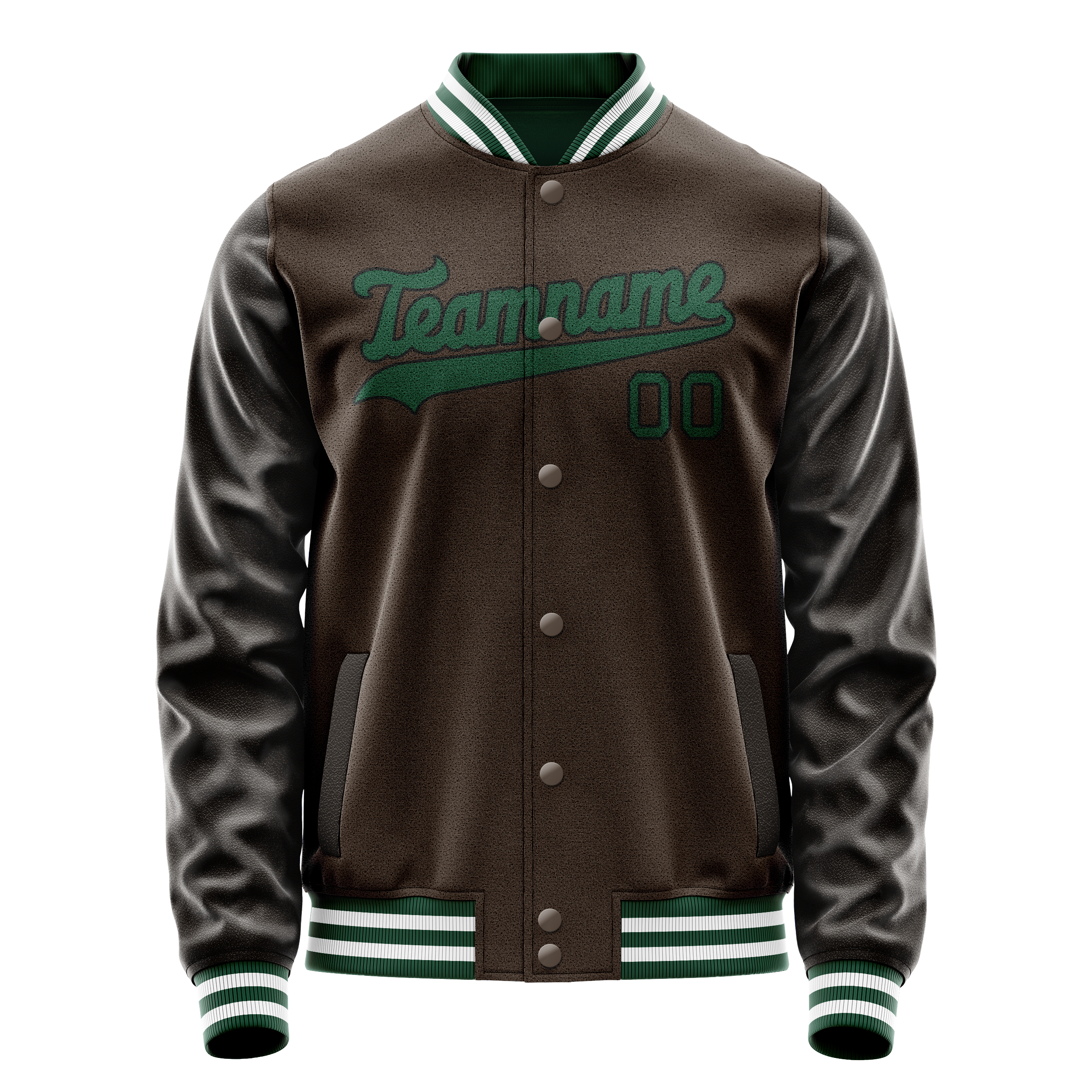 Personalized Brown & Teal Solid Color Varsity Letterman Jacket