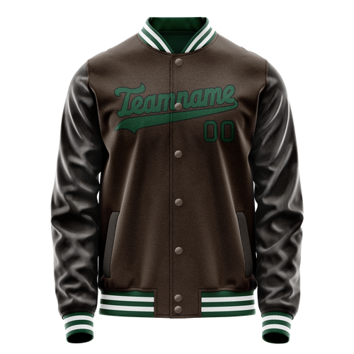 Personalized Brown & Teal Solid Color Varsity Letterman Jacket