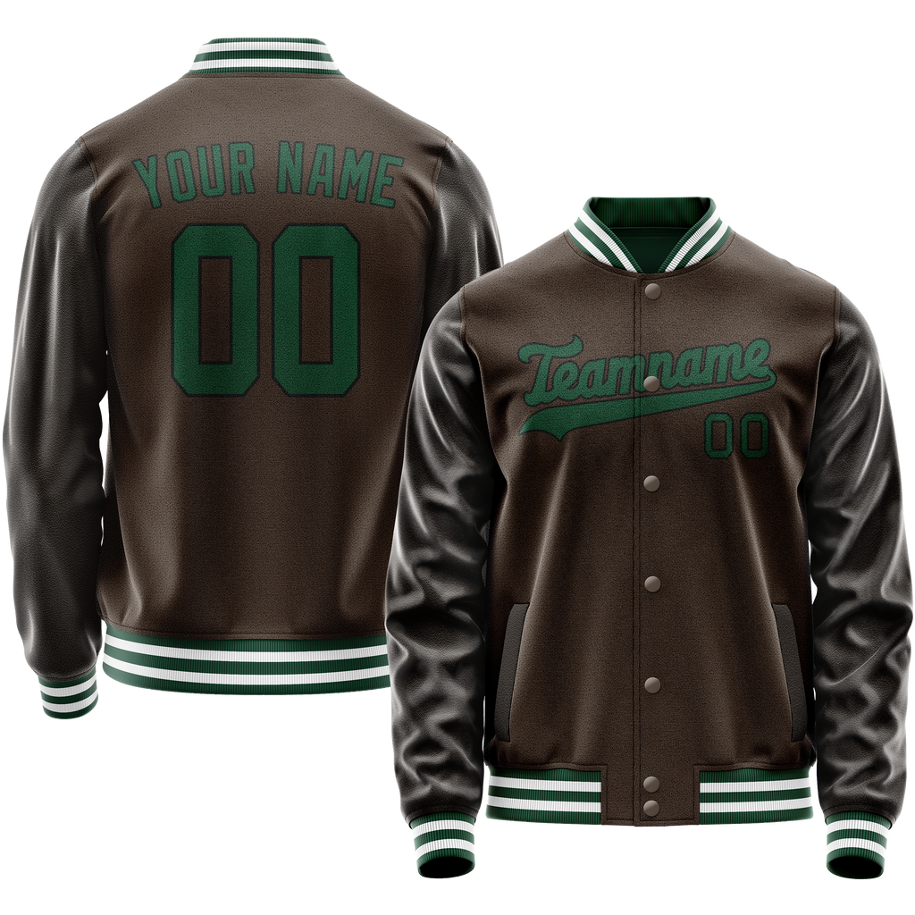 Personalized Brown & Teal Solid Color Varsity Letterman Jacket