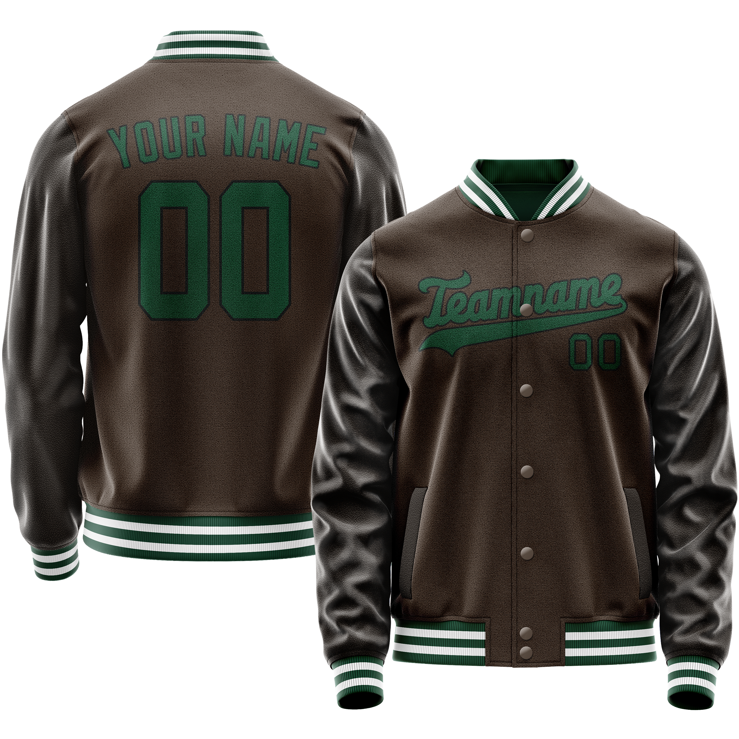 Personalized Brown & Teal Solid Color Varsity Letterman Jacket