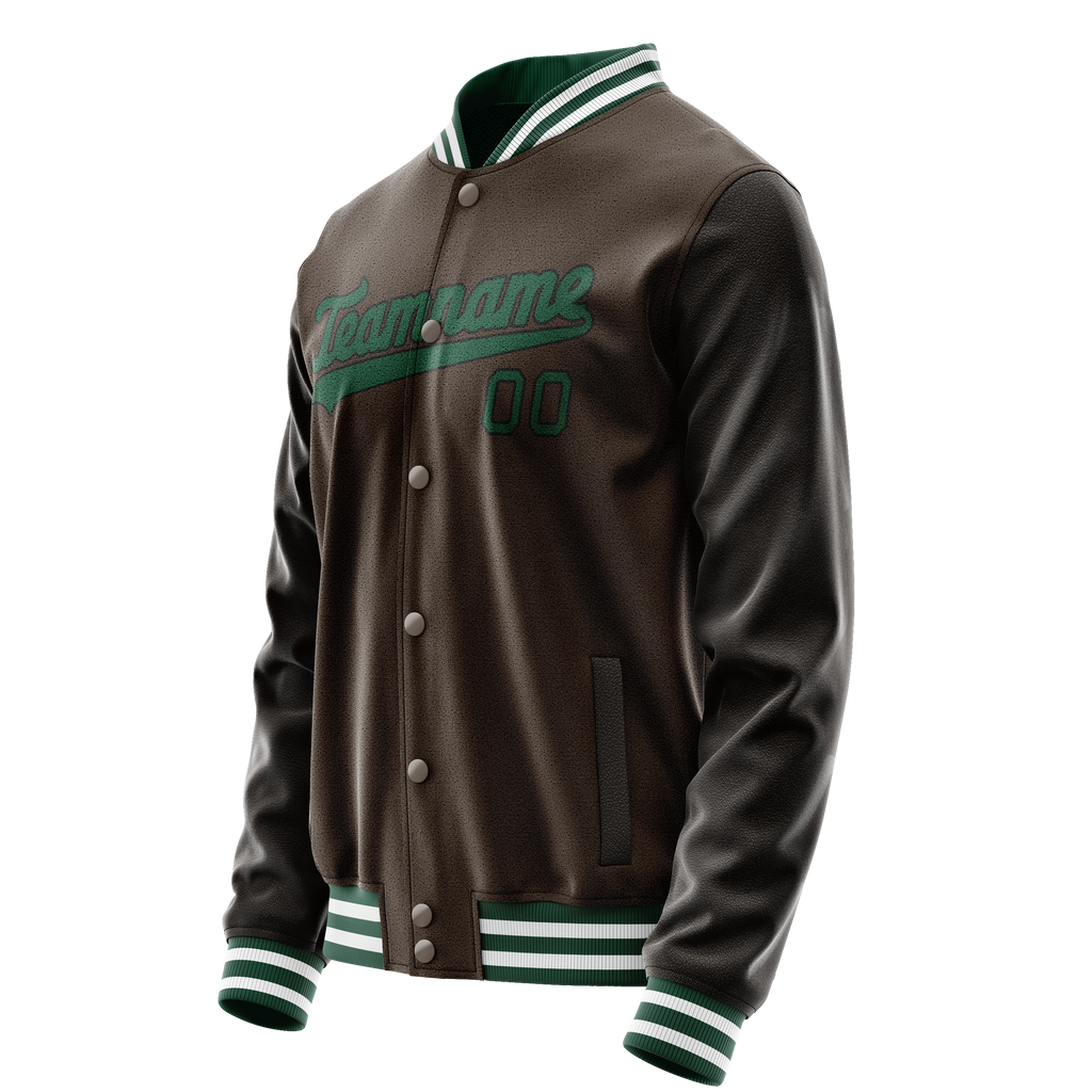 Personalized Brown & Teal Solid Color Varsity Letterman Jacket