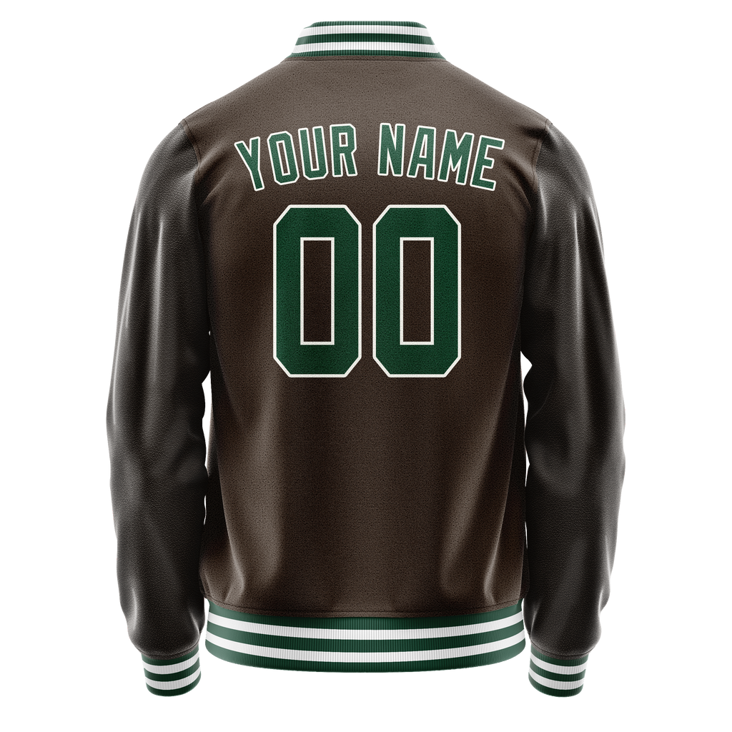 Personalized Brown & Green Solid Color Varsity Letterman Jacket