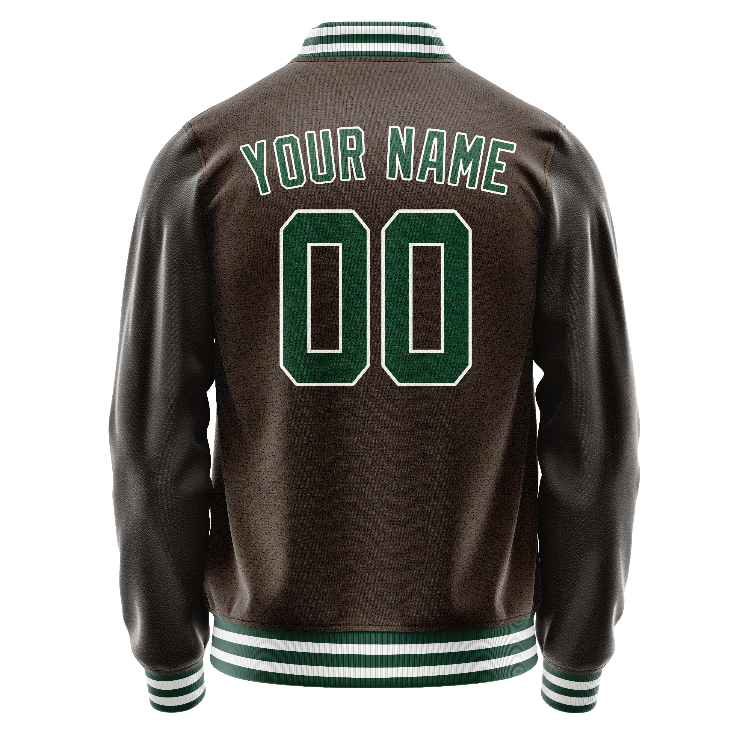 Personalized Brown & Green Solid Color Varsity Letterman Jacket