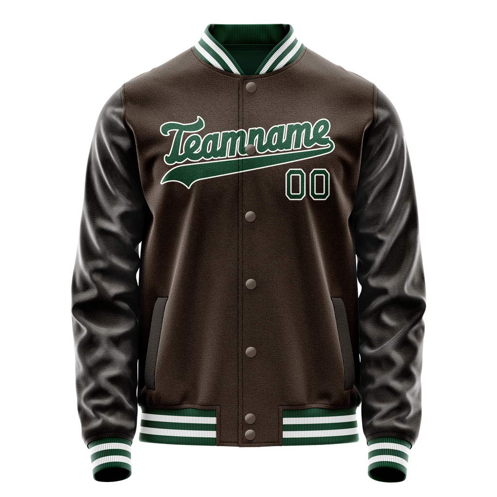 Personalized Brown & Green Solid Color Varsity Letterman Jacket
