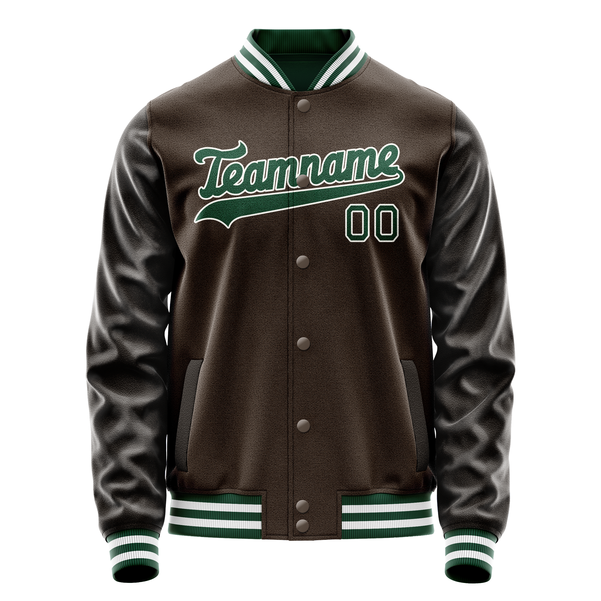 Personalized Brown & Green Solid Color Varsity Letterman Jacket