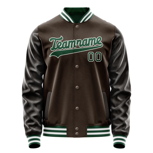 Personalized Brown & Green Solid Color Varsity Letterman Jacket