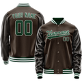 Personalized Brown & Green Solid Color Varsity Letterman Jacket