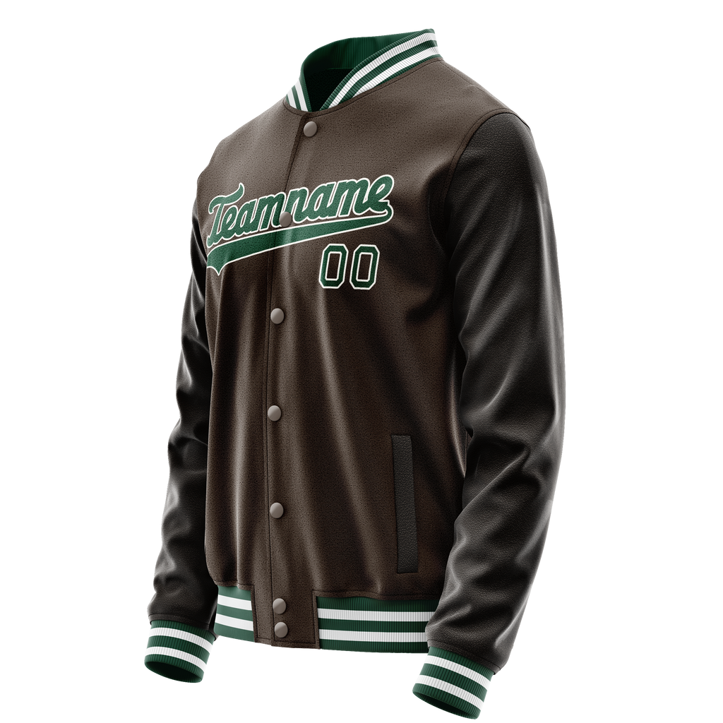 Personalized Brown & Green Solid Color Varsity Letterman Jacket