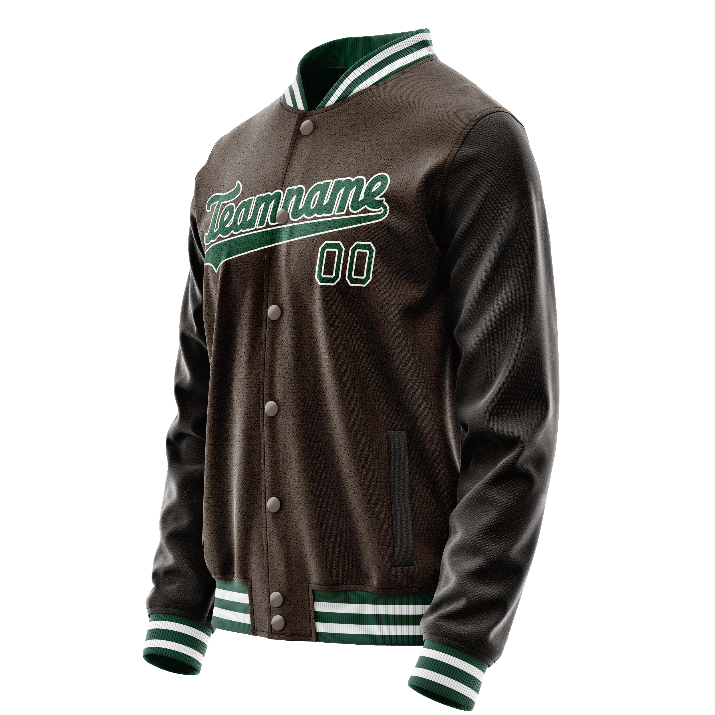 Personalized Brown & Green Solid Color Varsity Letterman Jacket