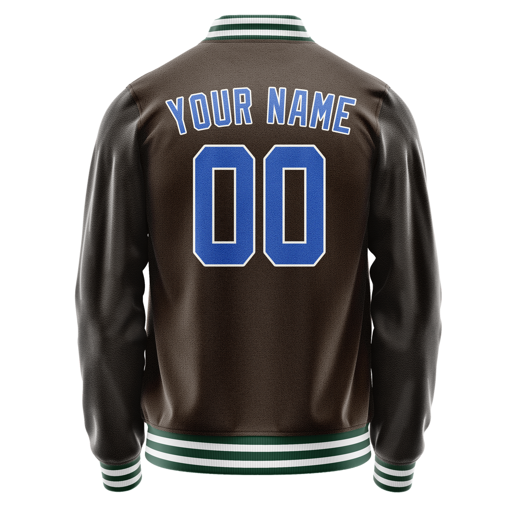 Personalized Brown & Teal Solid Color Varsity Letterman Jacket