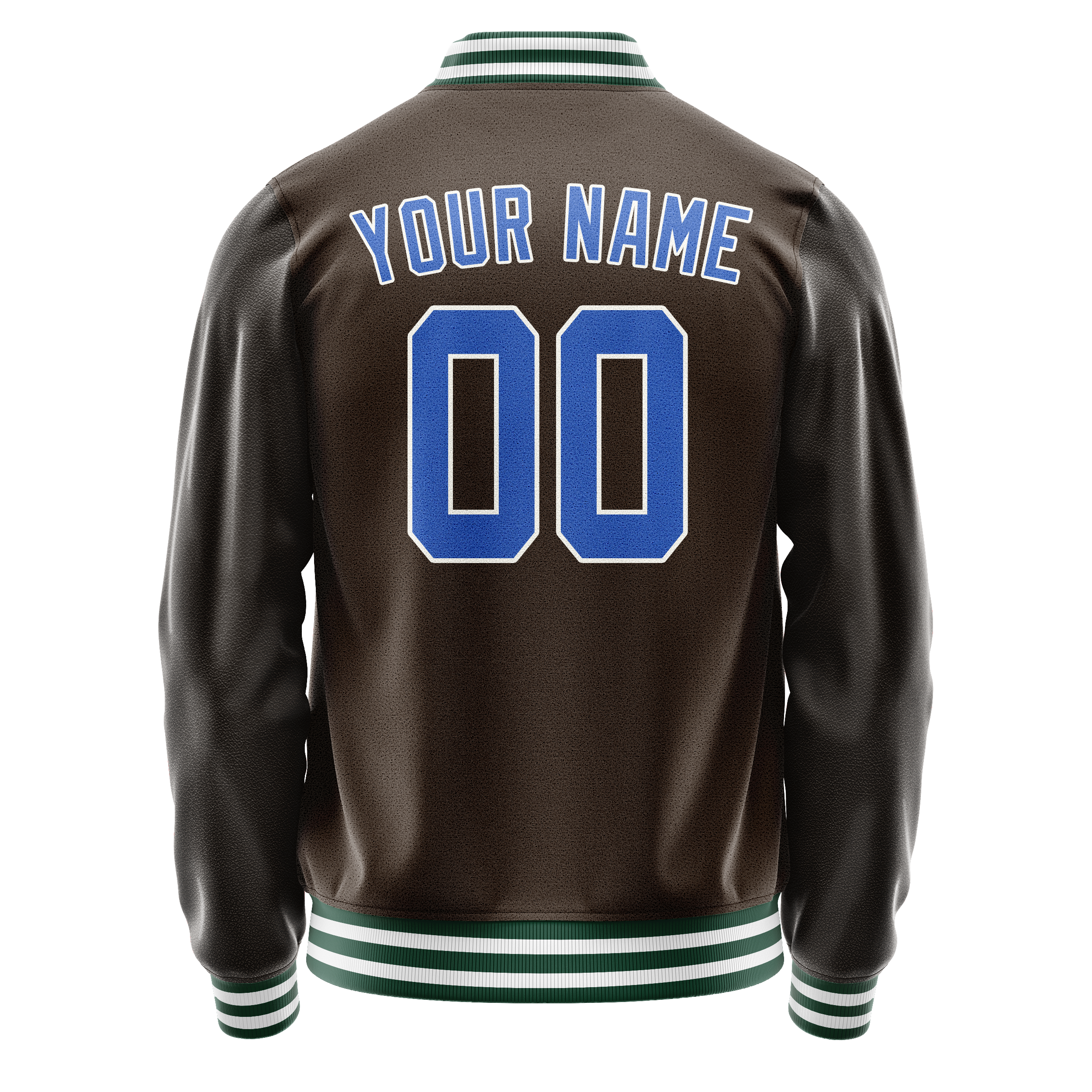 Personalized Brown & Teal Solid Color Varsity Letterman Jacket