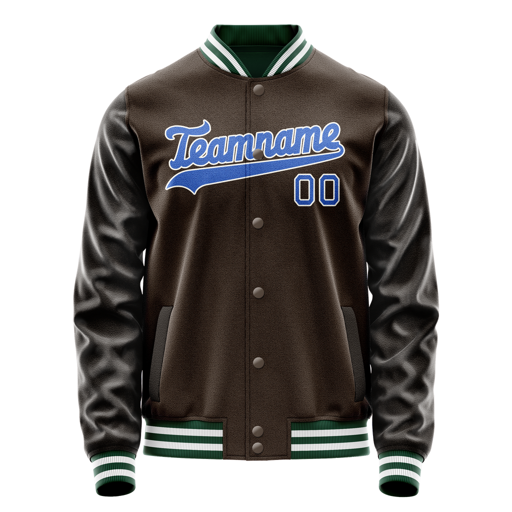 Personalized Brown & Teal Solid Color Varsity Letterman Jacket