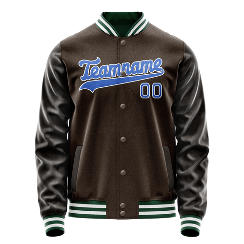 Personalized Brown & Teal Solid Color Varsity Letterman Jacket
