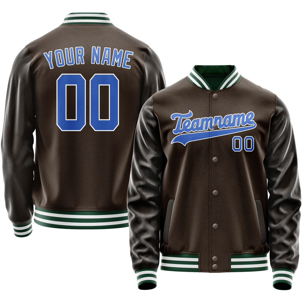 Personalized Brown & Teal Solid Color Varsity Letterman Jacket