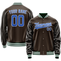 Personalized Brown & Teal Solid Color Varsity Letterman Jacket