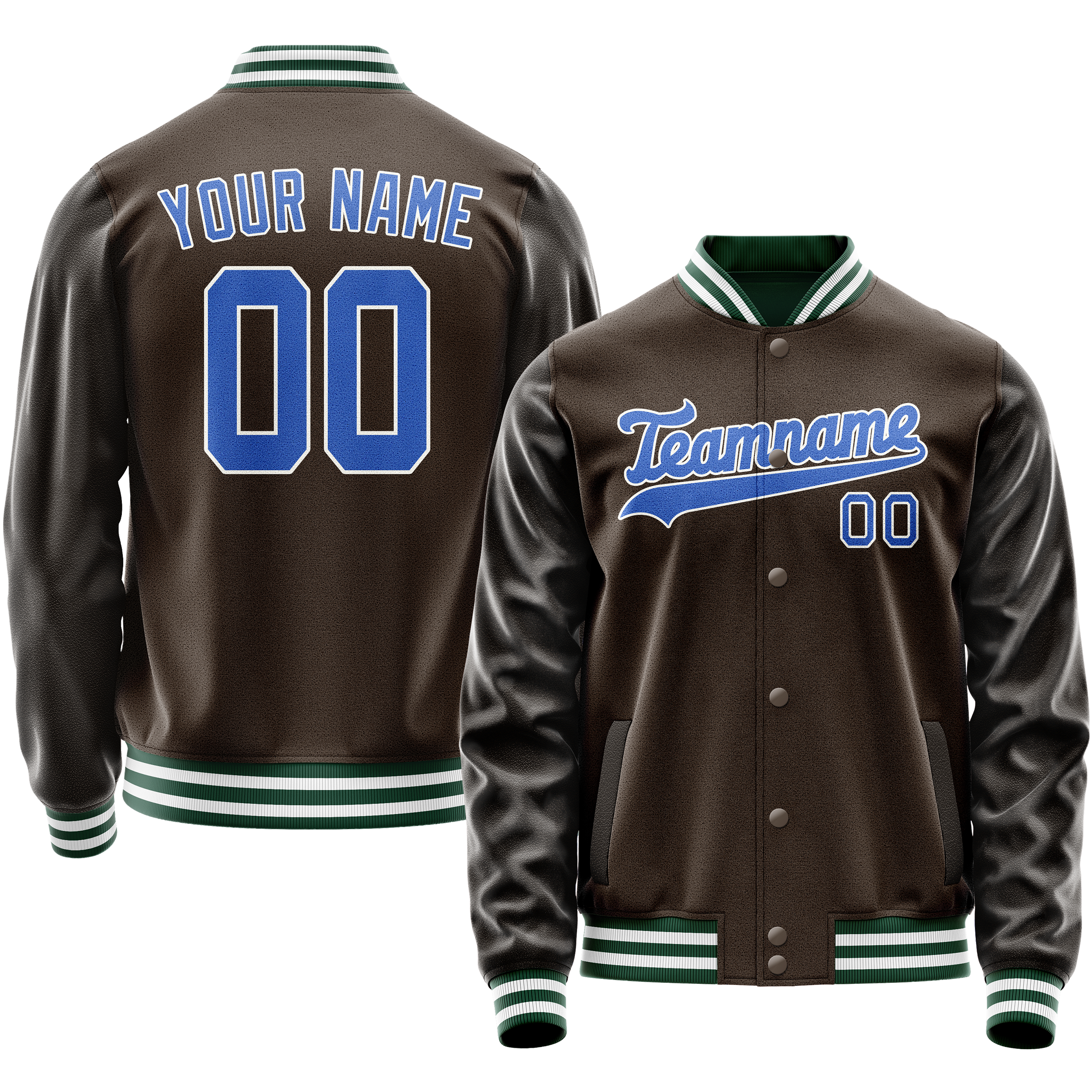 Personalized Brown & Teal Solid Color Varsity Letterman Jacket