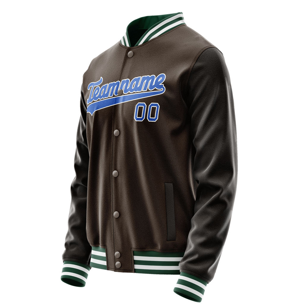 Personalized Brown & Teal Solid Color Varsity Letterman Jacket