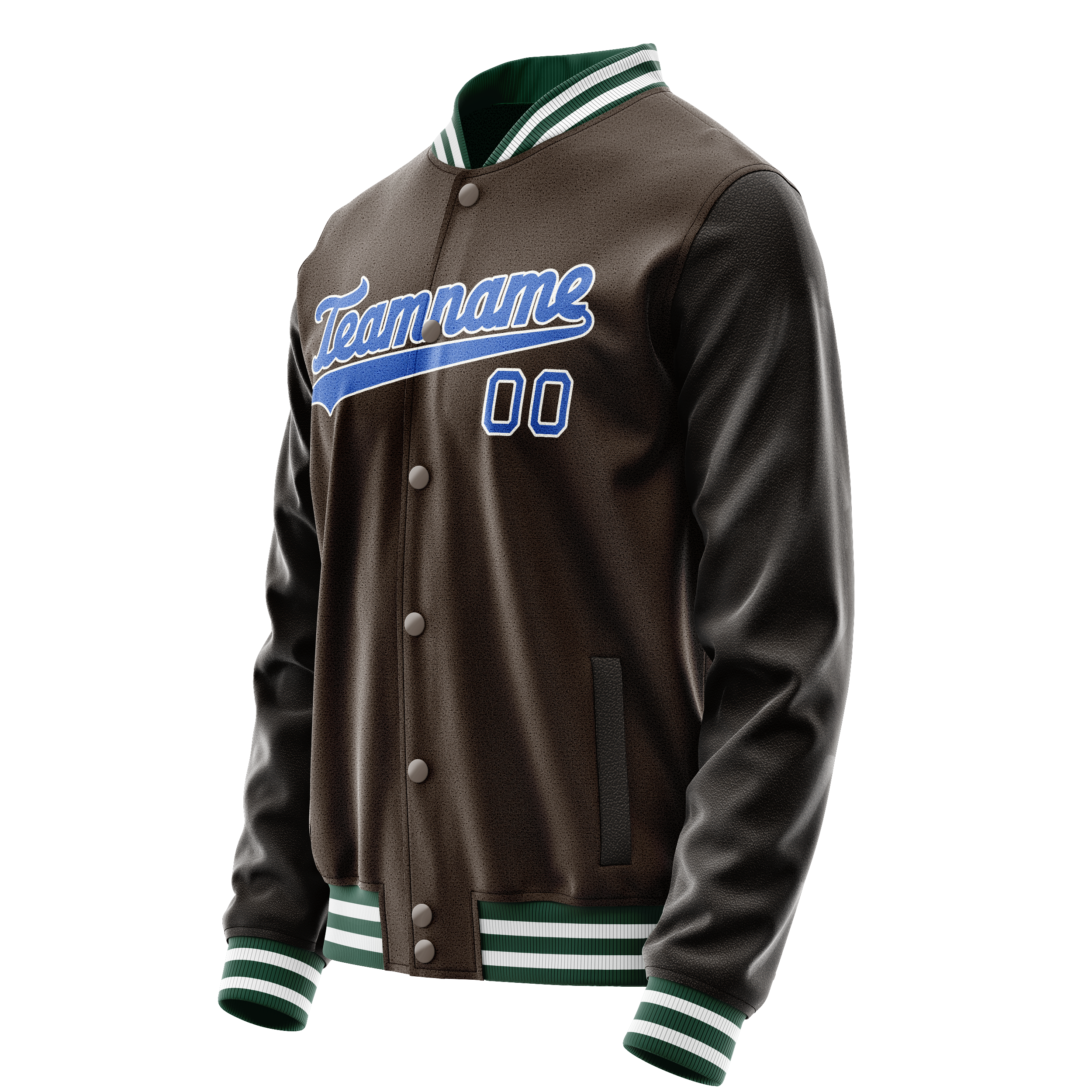 Personalized Brown & Teal Solid Color Varsity Letterman Jacket