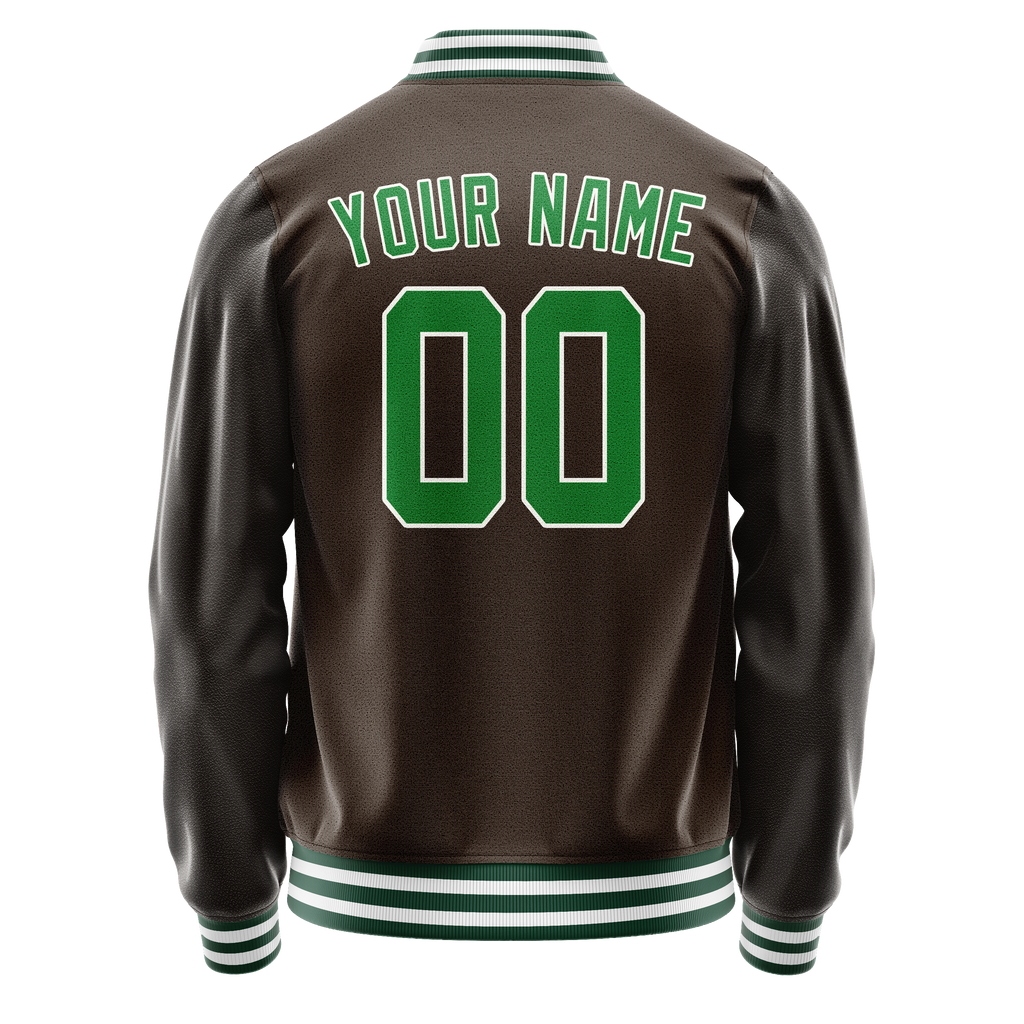 Personalized Brown & Neon-Green Solid Color Varsity Letterman Jacket