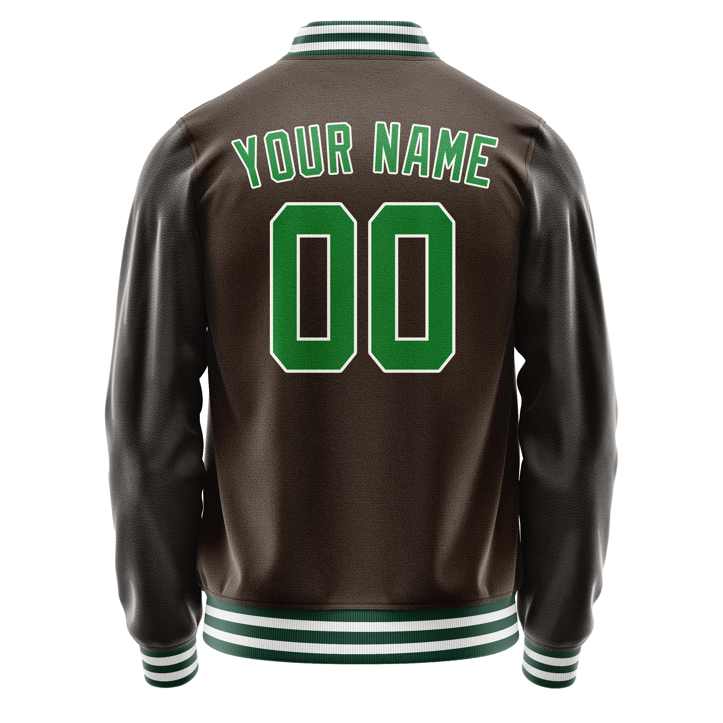 Personalized Brown & Neon-Green Solid Color Varsity Letterman Jacket
