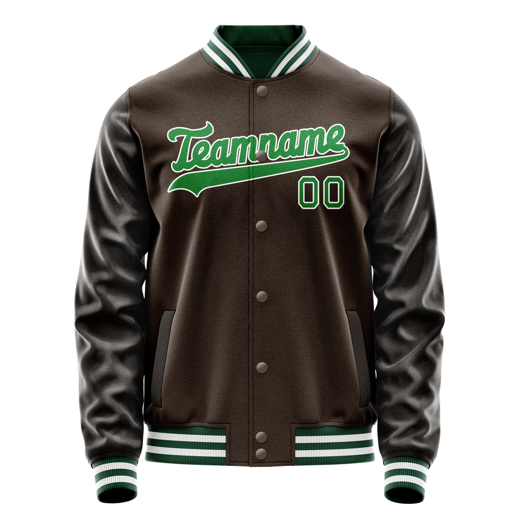 Personalized Brown & Neon-Green Solid Color Varsity Letterman Jacket