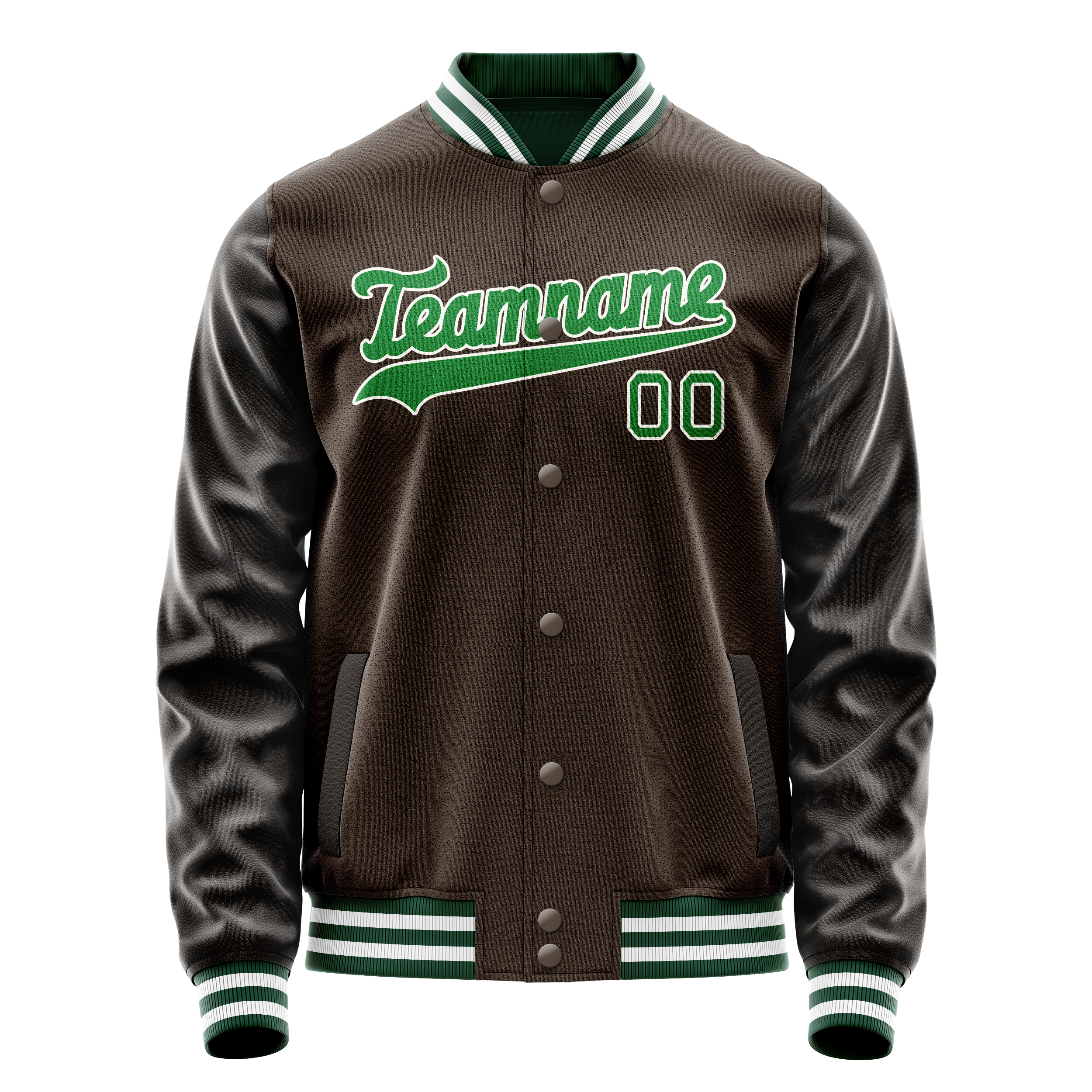 Personalized Brown & Neon-Green Solid Color Varsity Letterman Jacket