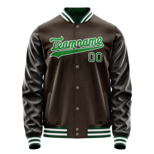 Personalized Brown & Neon-Green Solid Color Varsity Letterman Jacket