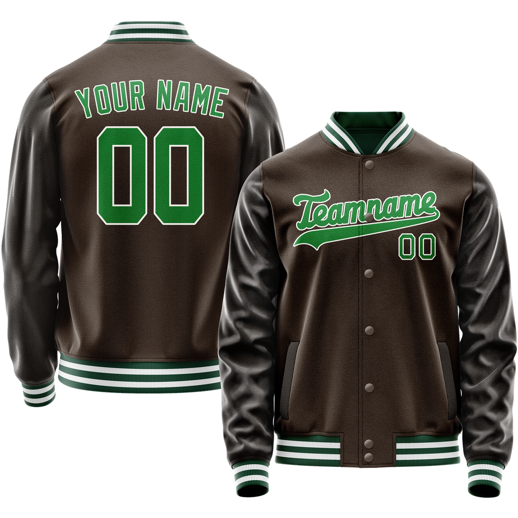 Personalized Brown & Neon-Green Solid Color Varsity Letterman Jacket