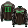 Personalized Brown & Neon-Green Solid Color Varsity Letterman Jacket