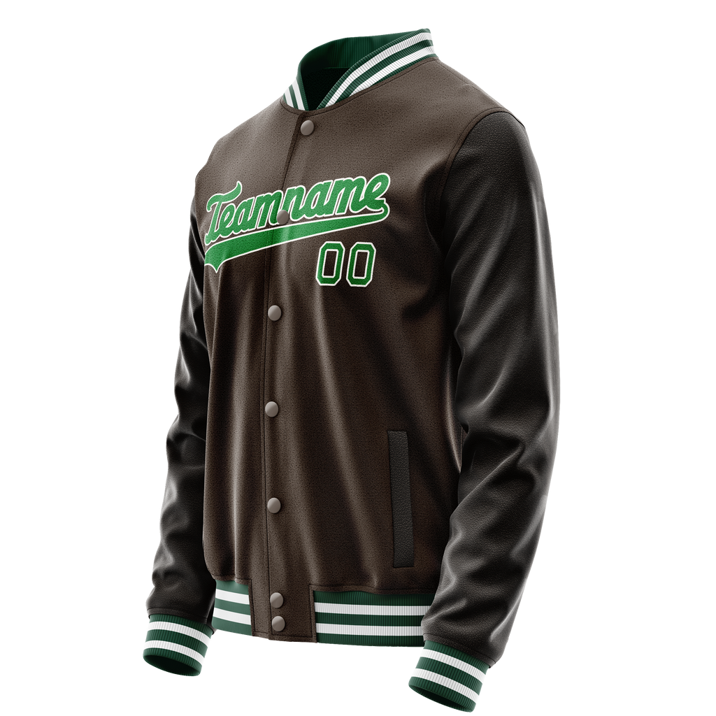 Personalized Brown & Neon-Green Solid Color Varsity Letterman Jacket
