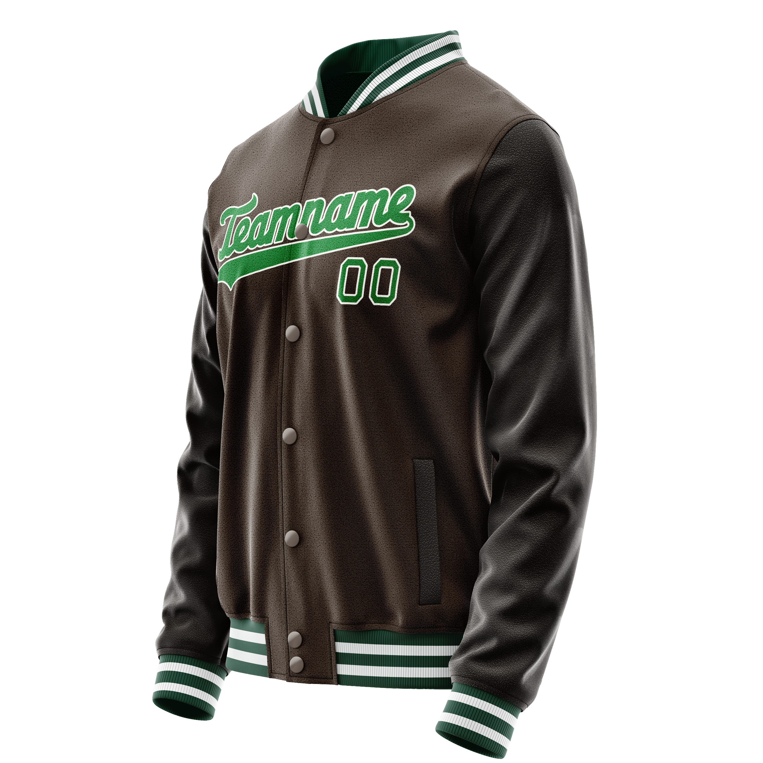 Personalized Brown & Neon-Green Solid Color Varsity Letterman Jacket