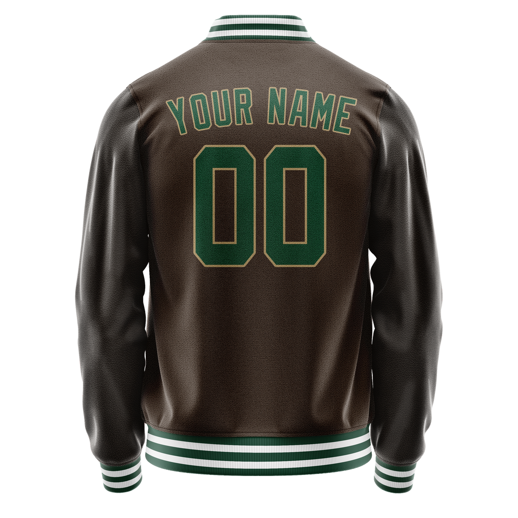 Personalized Brown & Green Solid Color Varsity Letterman Jacket