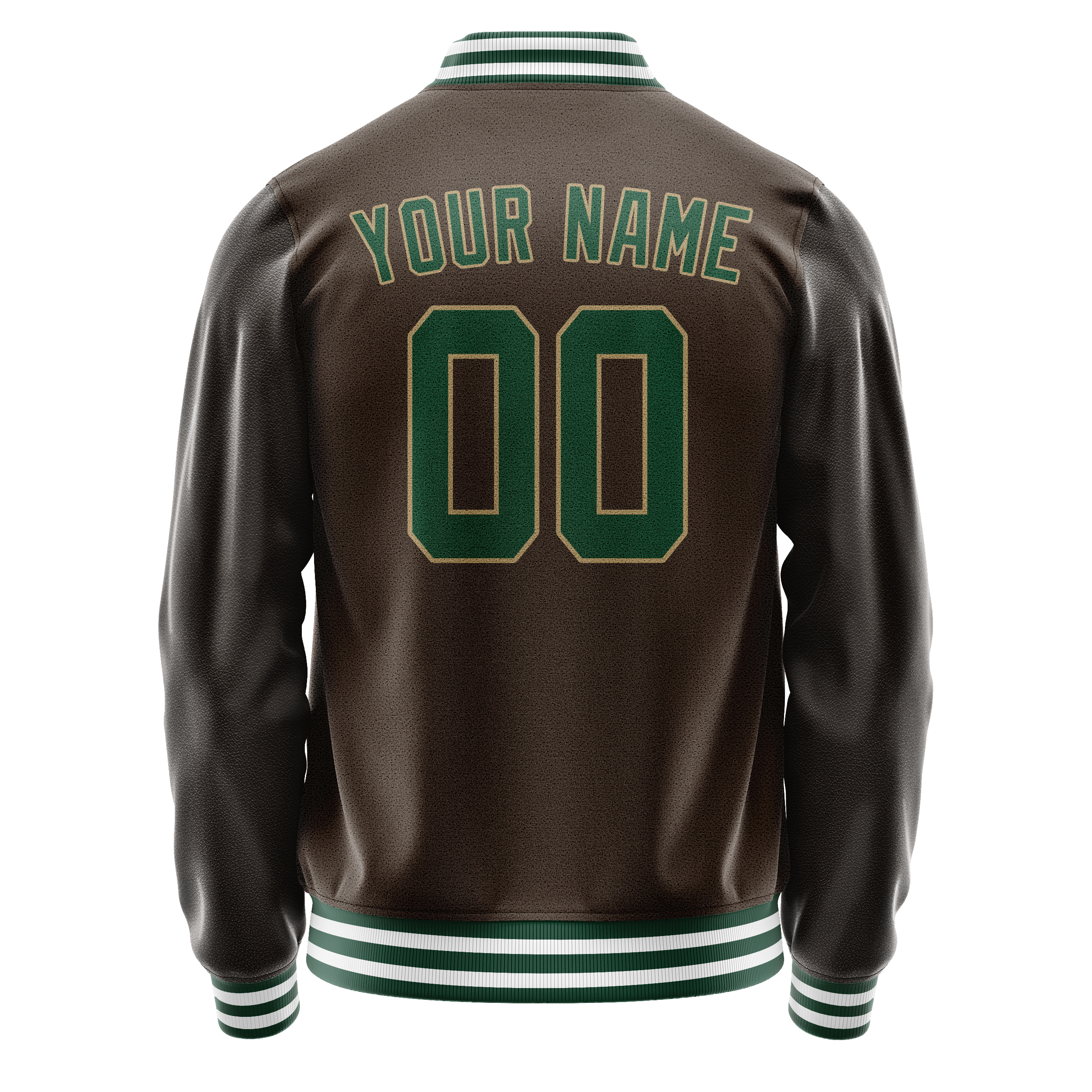 Personalized Brown & Green Solid Color Varsity Letterman Jacket