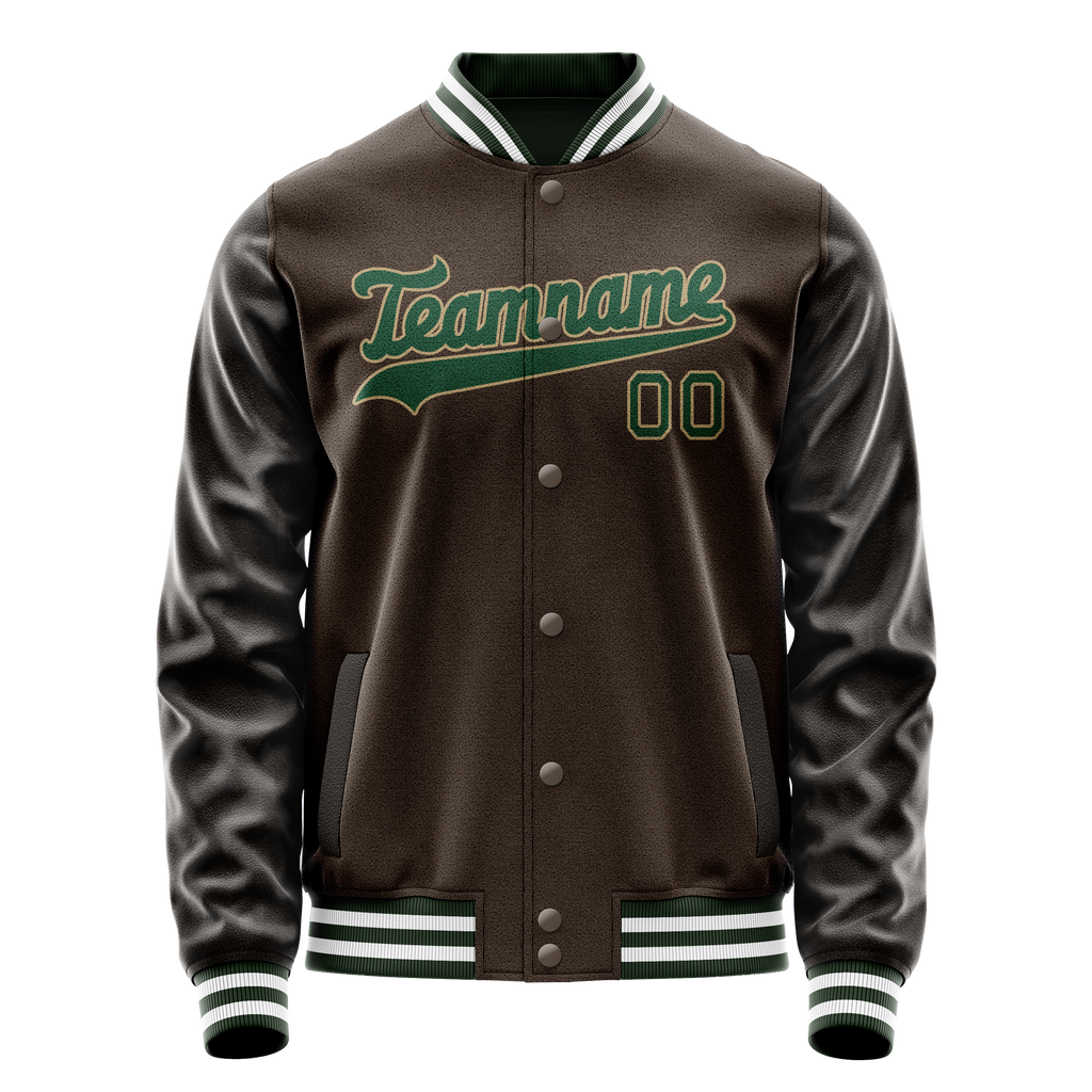 Personalized Brown & Green Solid Color Varsity Letterman Jacket