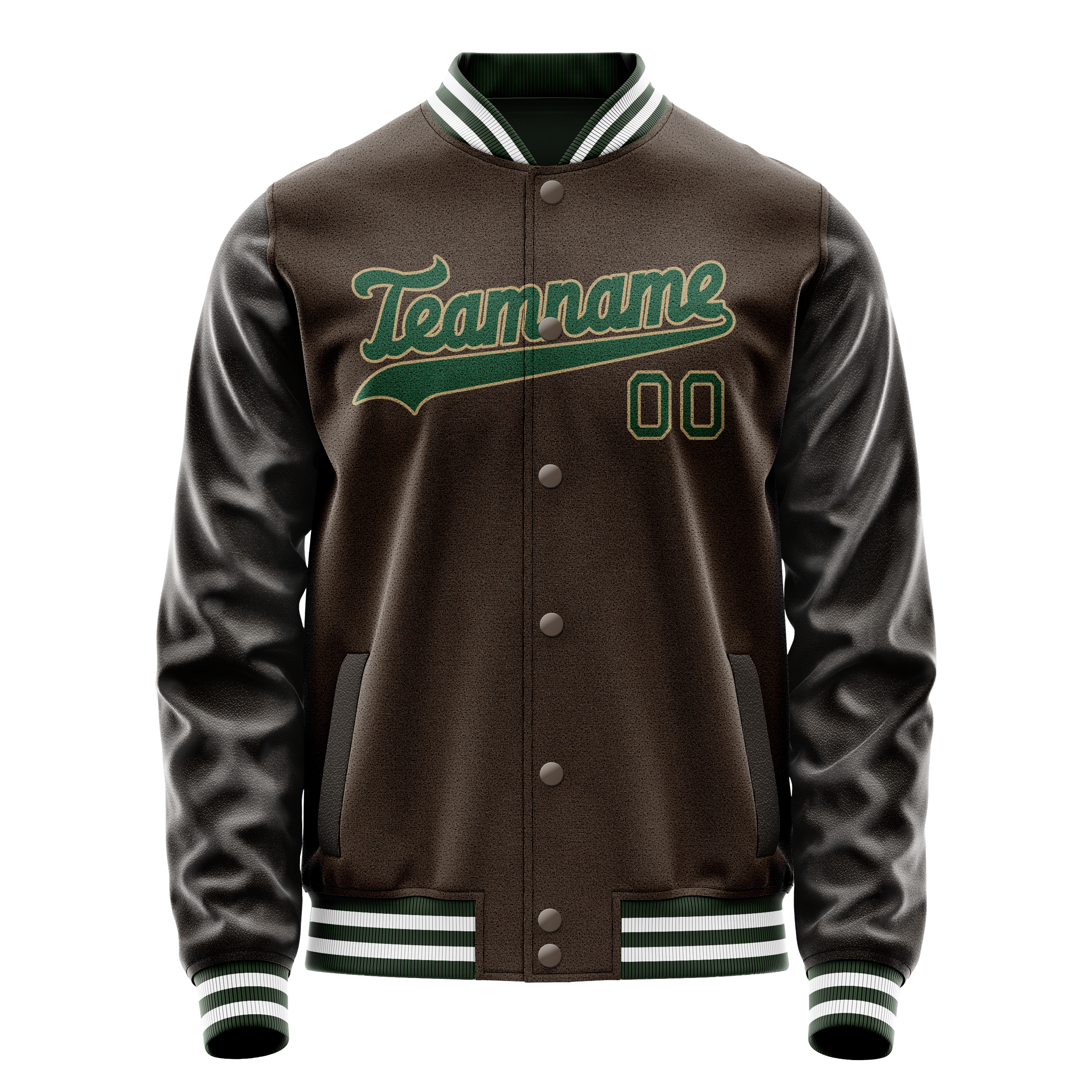 Personalized Brown & Green Solid Color Varsity Letterman Jacket